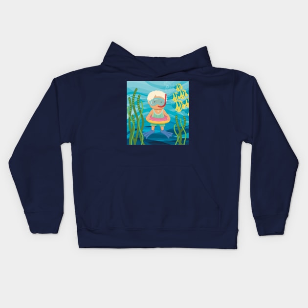 Cute little boy is on vacation  snorkeling in the turquoise sea Kids Hoodie by marina63